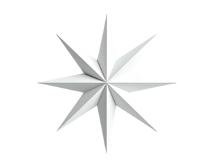 A rendered, eight-pointed star in white against a pure black background