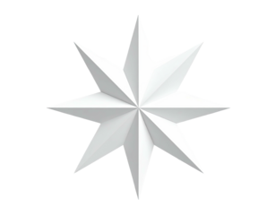A white, 8-pointed star with sharp points, rendered in a 3D-like gradient