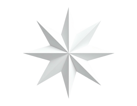 A white, 8-pointed star with sharp points, rendered in a 3D-like gradient