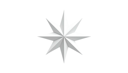 A pristine, eight-pointed white star rendered on a solid black background