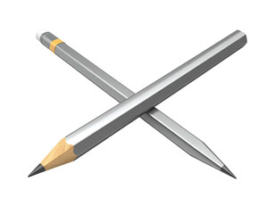 Two gray pencils crossed, one with eraser, on black background