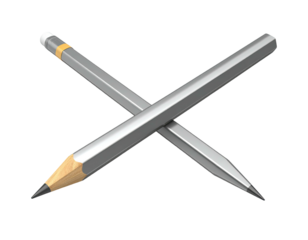 Two gray pencils crossed, one with eraser, on black background