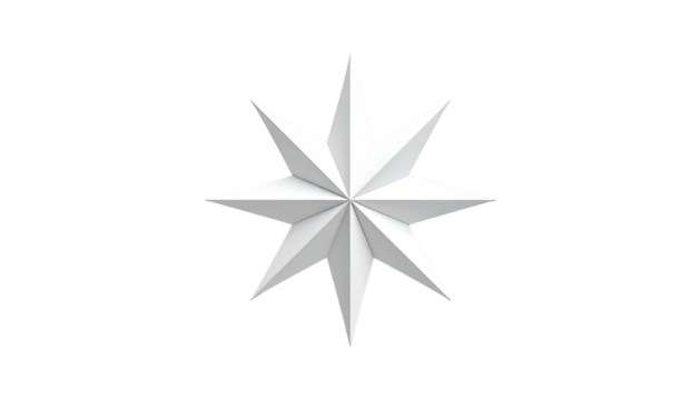 A pristine, eight-pointed white star rendered on a solid black background