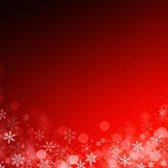 Red background with white snowflakes and bokeh
