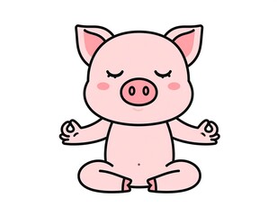 Naklejka premium Peaceful Pink Pig Meditating in Zen Pose.