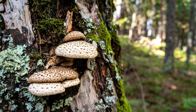 Forest fungi on a tree trunk
