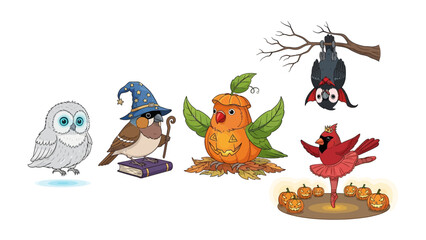 Whimsical Halloween: A vibrant illustration depicts an assortment of charming animals, each uniquely adorned in festive Halloween costumes, creating a delightful scene of spooky celebrations.