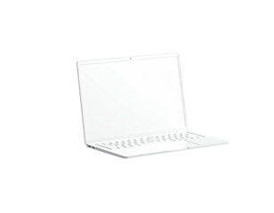 White laptop computer, open, angled, isolated on a black background