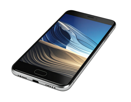 Sleek smartphone angled, showcasing a vibrant abstract display, dark background