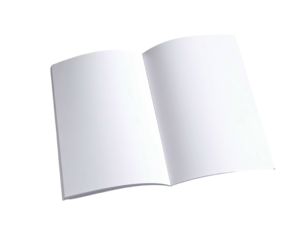 Open book with blank pages, slightly angled, against a transparent background