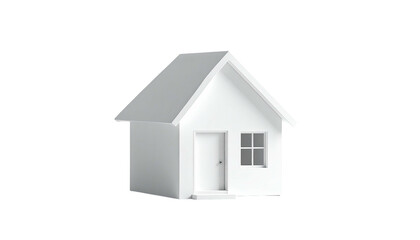 Isolated, simple, white house with angled roof and small window on black background