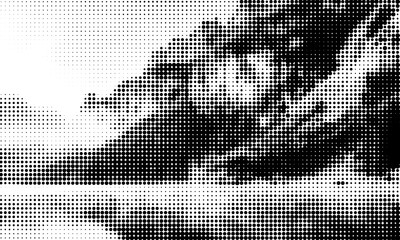 Fototapeta premium Dotted grain gradient texture. Black stippled noise background. Rough grunge sand dots backdrop. Gritty distressed speckles and particles overlay for poster, banner. Abstract grit wallpaper. Vector