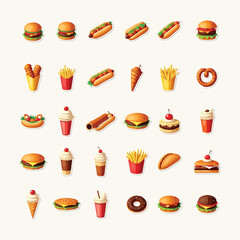 Colorful different type of fast food illustrations modern, and playful flat design style