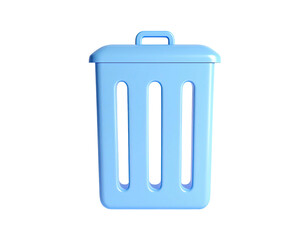 Blue 3D rendered trash bin icon with three vertical slots, lid, handle on black