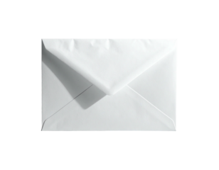 A white paper envelope rests on a black background, lit by directional light