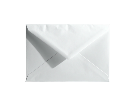 A white paper envelope rests on a black background, lit by directional light