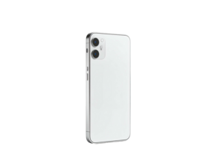 Sleek white smartphone back, featuring cameras, on a black background