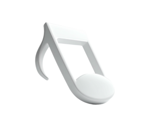 A glossy white quarter note icon floats on a black background