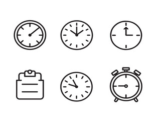 Time check vector icons showing six creative minimalist stock line art designs