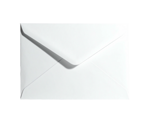 Close-up of a white envelope, angled with a shadow, against a black background