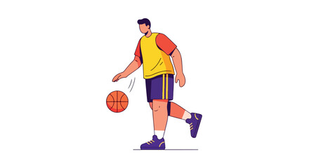 Dynamic vector illustration of a basketball player dribbling a ball on a clean white background demonstrating skillful movement