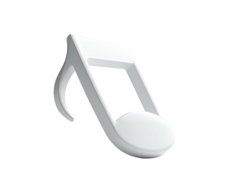 A glossy white quarter note icon floats on a black background