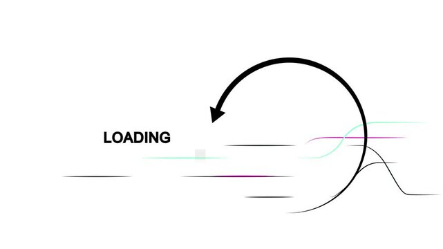 Loading progress bar animation with abstract data streams and circular arrow indicating process completion or data flow