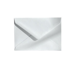 A closed, white envelope with subtle shadows, against a stark, black backdrop
