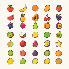 Colorful fruit illustrations in a clean, modern, and playful flat design style