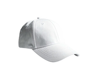 A crisp white baseball cap, isolated on a dark background