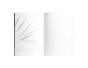Opened blank book mockup with subtle plant shadow. Simple, elegant design