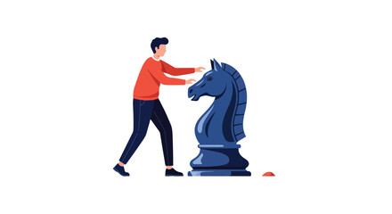 Fototapeta premium Strategic decision-making with oversized chess knight piece visualizing complex planning and future vision as the business moves forward