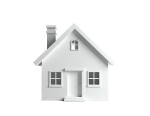 A minimalist, white-colored house model on a black background