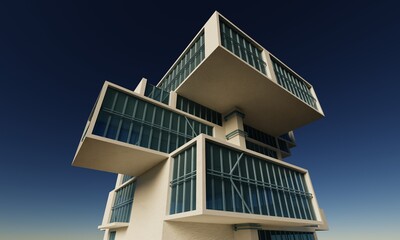 View of modern style office building 3d rendering architecture wallpaper background