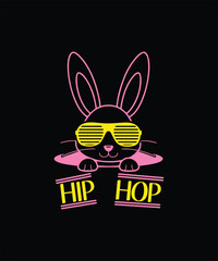 Cool bunny wearing sunglasses and hip hop text tshirt design