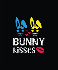 Cute bunny faces with kiss marks and bunny kisses text tshirt