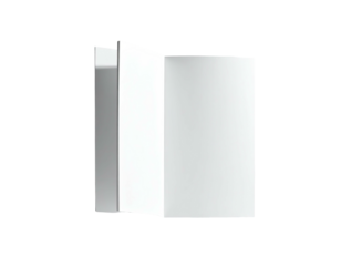 A white pamphlet with folded pages, against a stark black backdrop