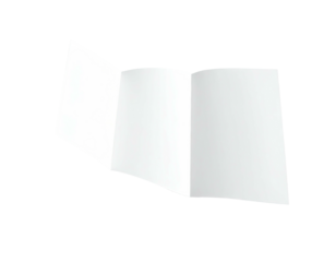 Isolated, white, tri-fold brochure, slight shadow, on black background, view angled