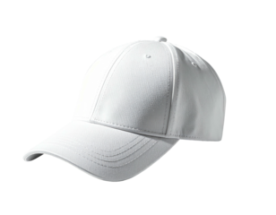 A clean, crisp white baseball cap against a stark black background