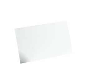 Plain, white rectangular card on black background, slight angle and shadow