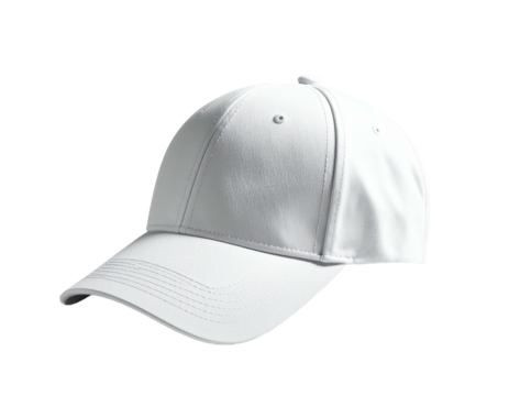 A pristine white baseball cap, isolated on a black background