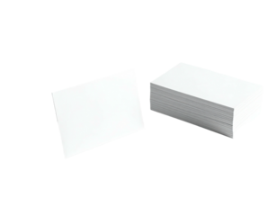 Two business card groups. One individual, and one stack. White on black backdrop