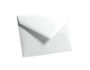 A white, folded envelope casting a shadow on a solid black background