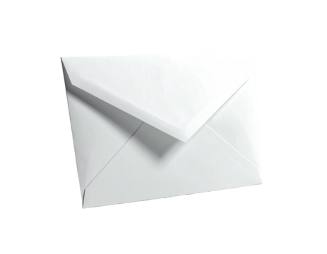 A white, folded envelope casting a shadow on a solid black background