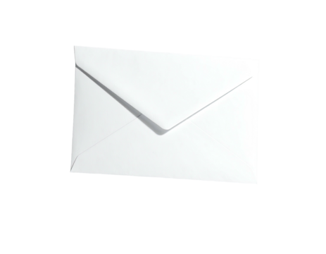Isolated white envelope, diagonally lit, resting on a dark background