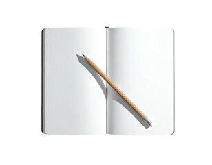 Open, blank notebook with a pencil casting a shadow, on a contrasting black background