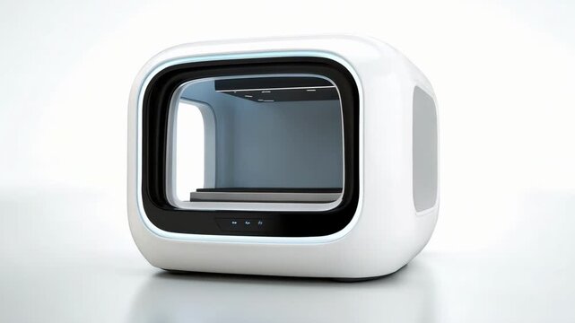 Compact white desktop 3D printer with a rounded cube design and a clear front window showing the printing area.