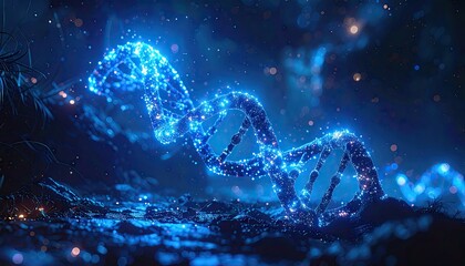 Dna Helix Structure Glowing Blue Particles Abstract Molecular Biology Structure Night Sky Background Biotechnology Genetic Science Biomedical Engineering