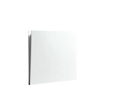 A square, off-white object, slightly tilted against a stark black background