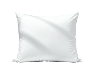Square, white pillow isolated on black, shows shadows and softly folded texture